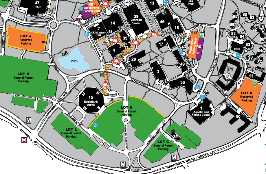 Map of George Mason University campus showing the School of Art (#3)