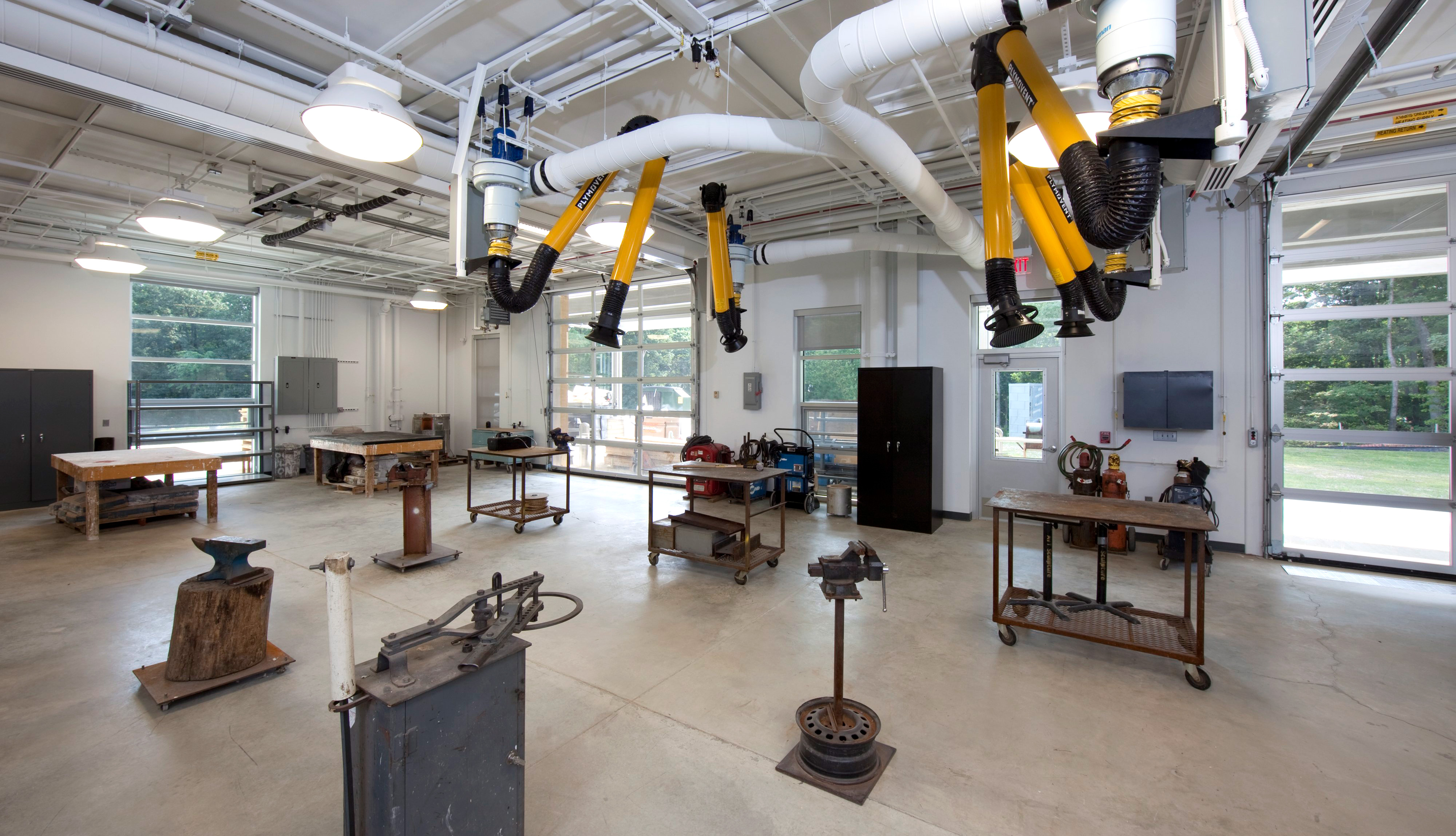 The Sculpture Studio offers a large, airy room with equipment for woodworking, clay, metalworking, and more.