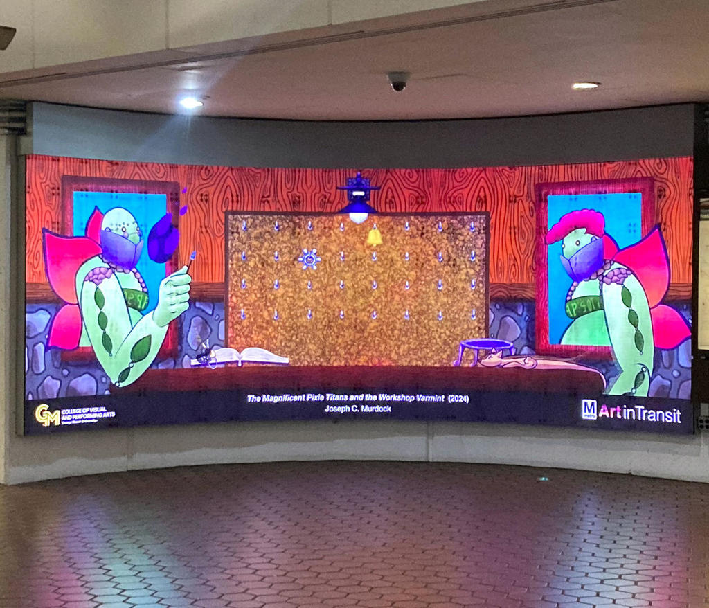 Joseph Cameron Rhodes Murdock's The Magnificent Pixie Titans and the Workshop Varmint, on display in the DC Metro